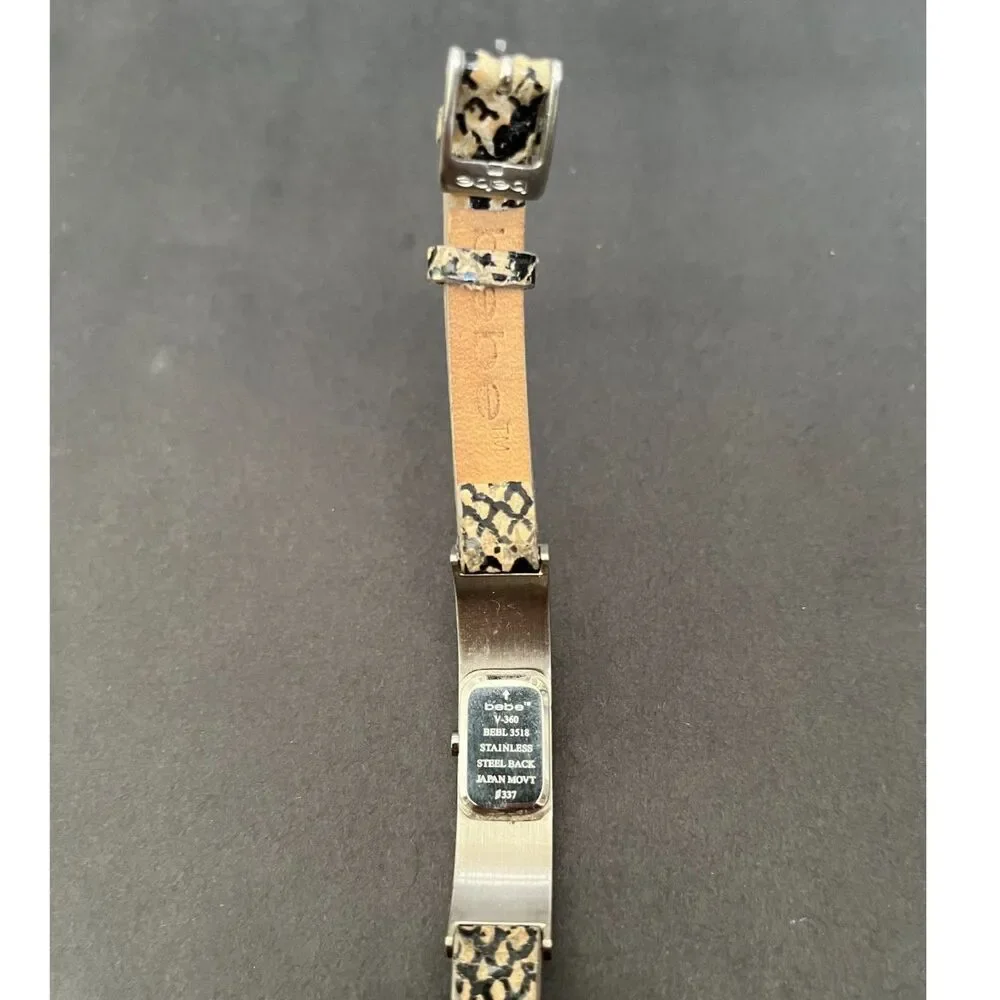 Bebe Women’s Silver Rectangular Watch Snakeskin Double Wrap Leather Japan Mvmnt